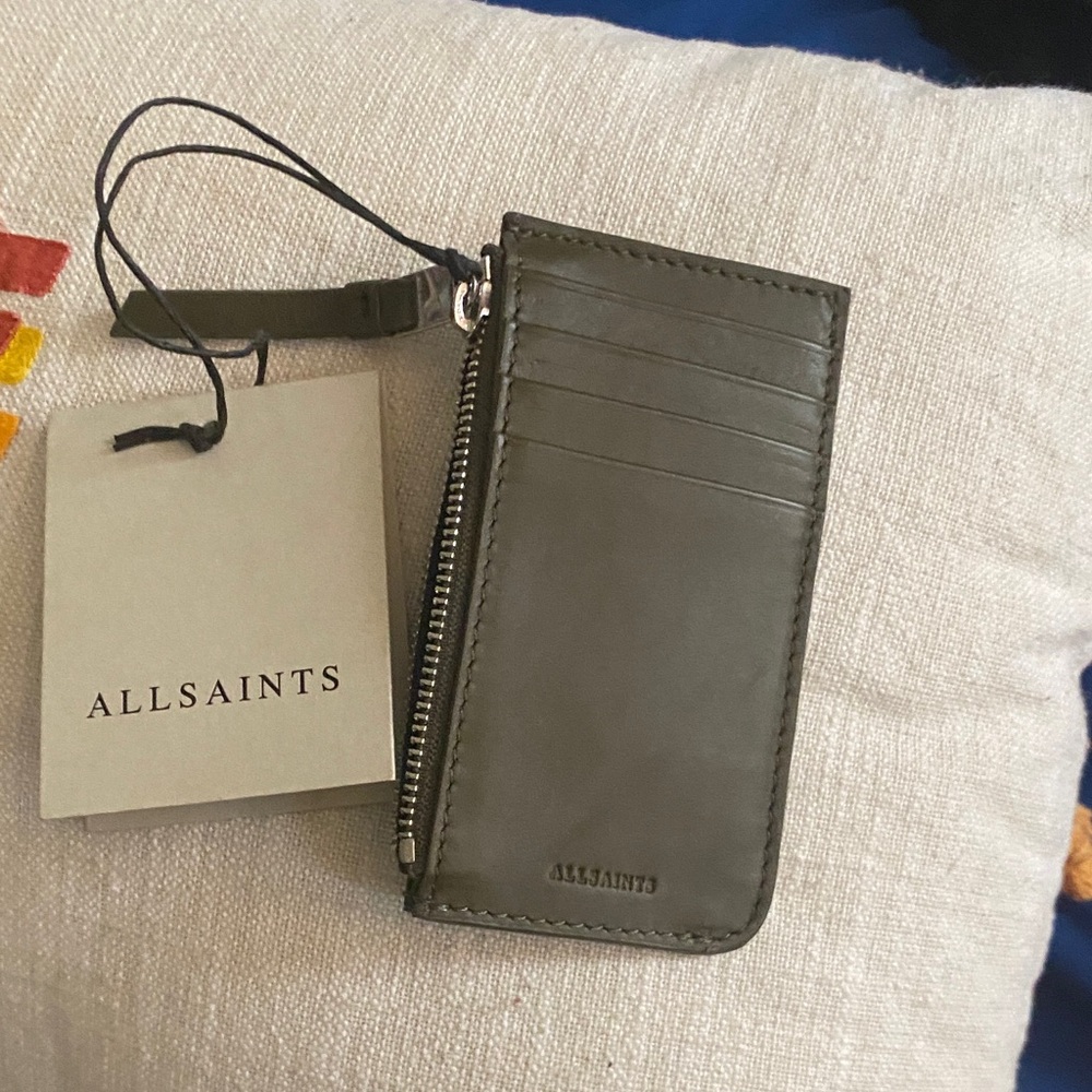 NWT All Saints Olive Leather Card Holder